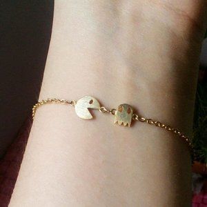 Pac Man and Ghost Gold Charm Bracelet